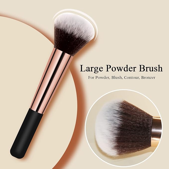 Makeup Brushes Banidy Powder Foundation Brush Flawless Powder Brush Set with Highlighter Brush Blush Brush with Wooden Handle Perfect for Blending, Buffing Liquid