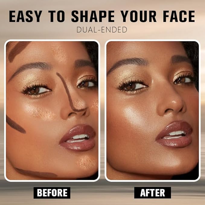 evpct Black Cocoa & Bronzer Shimmer Cream Contour Stick Face Body Makeup Dual Ended, no Transfer Waterproof 2 in 1 Cream Concealer Stick Contouring Makeup, Nose Contour Bronzer Sticks Face Highlighter