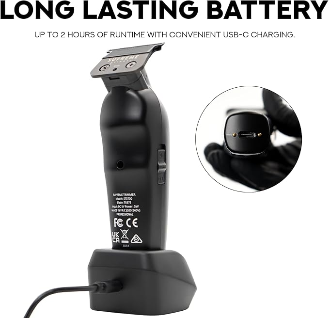 Supreme Trimmer Vader Lite ST3700 – Cordless Barber Liner & Beard Trimmer with Zero-Gap DLC T-Blade, 7000 RPM Motor, 120-Min Runtime, USB-C Fast Charge & Guide Guards for Hair & Body
