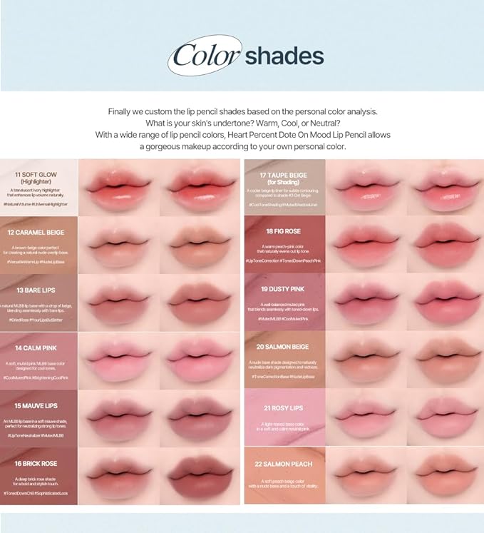 Heart Percent Dote On Mood Lip Liner Pencil, Long-Lasting Creamy Lip Crayon Smooth Lipliner Retractable Lipstick Overlip Line Color 0.8g, #20. Salmon Beige