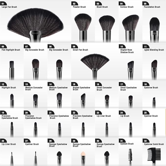 Vander Make up Brush Set, 32Pcs Professional Premium Synthetic Brochas Para Maquillaje, Foundation Powder Concealers Eyeshadow Eyeliner Brush Travel make up brushes set (Black)
