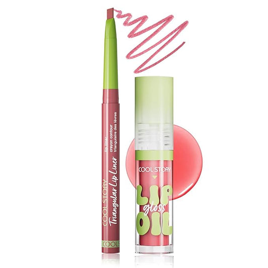 Matte Finish Lip liner and Nourishing Lip Gloss Kit for Women, High Pigmented Natural Nude Pink Red Brown Lip Pencil Makeup Long Lasting Moisturizing Plumping Lip Oil Gloss Winter Care (#02)