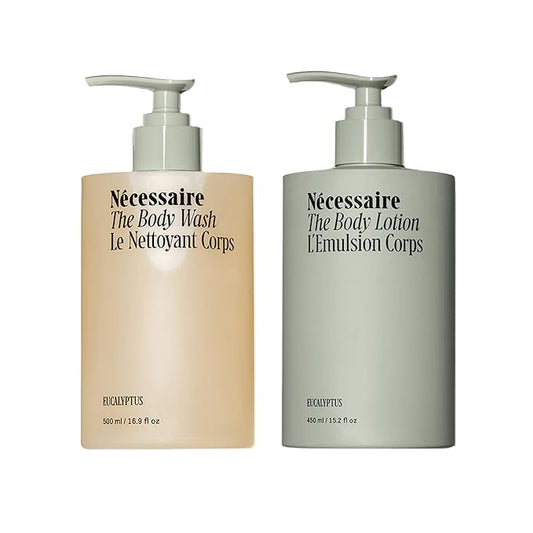 Nécessaire The Body Duo (Eucalyptus) Skincare Gift Set For Women + Men - The Body Wash 16.9oz + The Body Lotion 15.2oz. Multi-Oil Shower Gel Cleanser + Multi-Peptide Body Moisturizer. Non-Comedogenic.