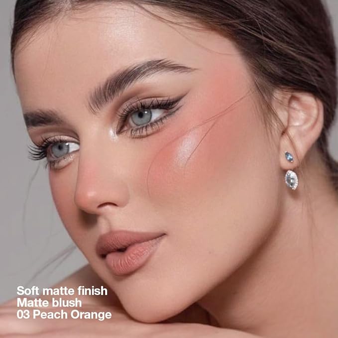 Single Warm Peach Orange Matte Powder Blush Palette Face Makeup - Buildable High-Impact Cream Blush, Youthful Cheeks Makeup, Lightweight Long-Lasting, Cruelty-Free for Women 03#