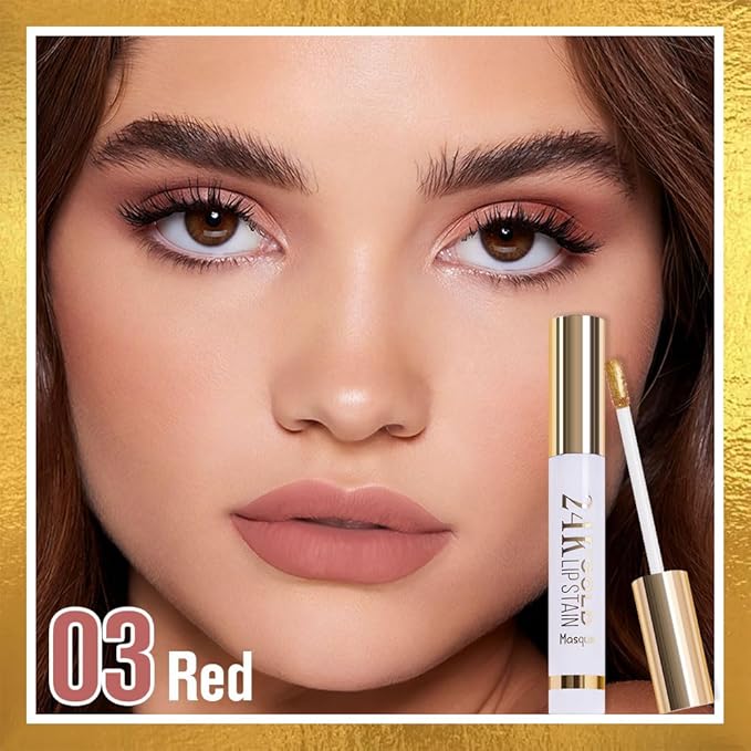 2Pcs 2025 New Gold Liquid Matte Lip Liner Stain Peel Off with Tweezer, Long Lasting, Waterproof Matte Lipstick Lip Gloss Tattoo for Women, Smudge-proof Non-Stick Cup Lip Tint Makeup 03#+04#