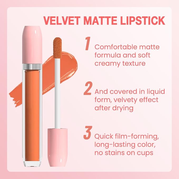 BINGBRUSH Super Matte Longwear No-Budge Stay On Smudge Proof Liquid Lipstick Long Lasting Makeup for Women,Highly Pigmented Color and Instant Shine, Cheeky