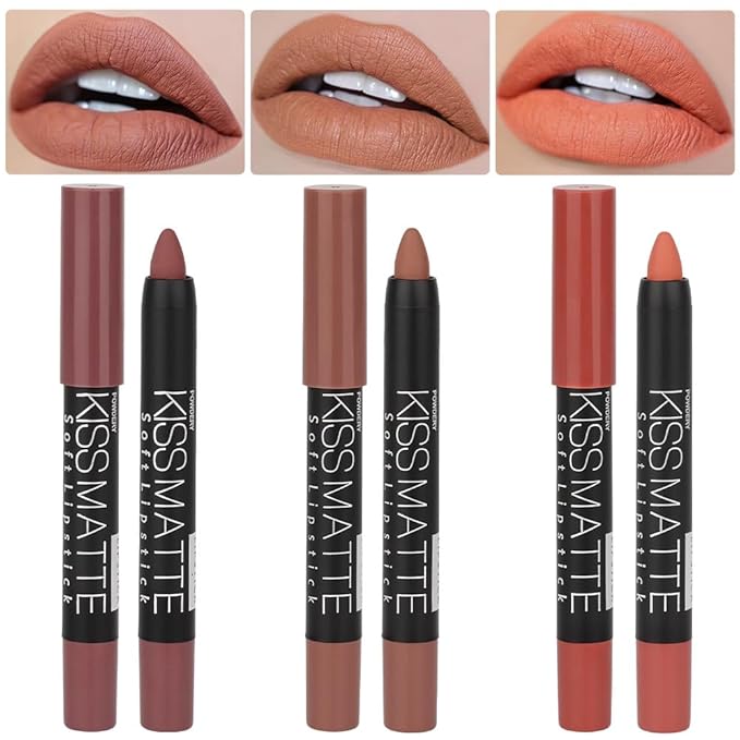 BINGBRUSH 3 Colors Longwear Lipstick Pack Set, Matte Color Stick Ultimate Lip Crayon for Makeup Collection - Nourishing Waterproof Velvet Lipgloss Lip Stain (08# 17# 19#)