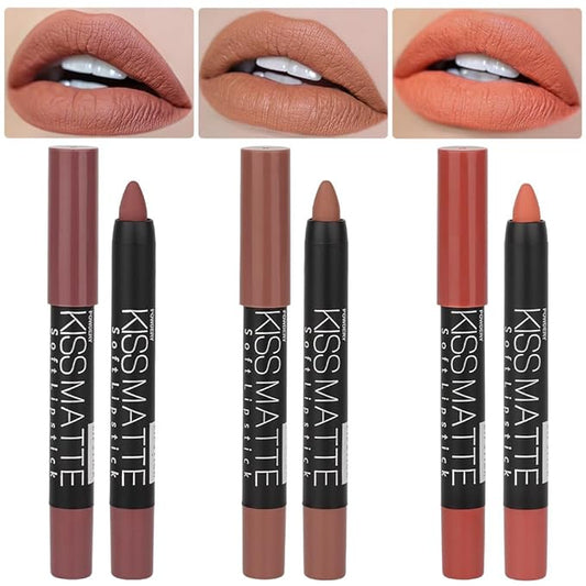 BINGBRUSH 3 Colors Longwear Lipstick Pack Set, Matte Color Stick Ultimate Lip Crayon for Makeup Collection - Nourishing Waterproof Velvet Lipgloss Lip Stain (08# 17# 19#)
