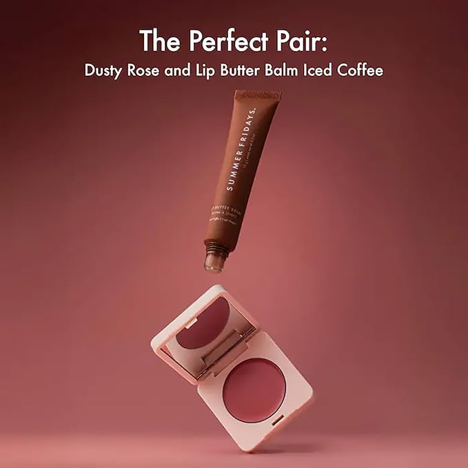Summer Fridays Blush Butter Balm - Skincare-Infused Hydrating Cream Blush with Hyaluronic Acid, Ceramides, & Shea Butter for a Dewy Flush of Color - Cheek and Lip Tint - Dusty Rose (0.14 Oz)