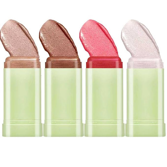 4Packs Makeup Stick, Cream Highlighter Stick for Hydrated, Dewy Skin, Use On Lips, Cheeks & Eyelids & Body, Lightweight Radiance Enhancer for All Skin Types, 19g