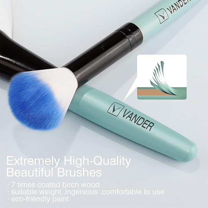 Vander Makeup Brush Set, 32Pcs Professional Premium Synthetic Makeup Brushes Set, Foundation Powder Concealers Eyeshadow Eyeliner Brush Travel Makeup Brush Set for Women, Girl (Blue)