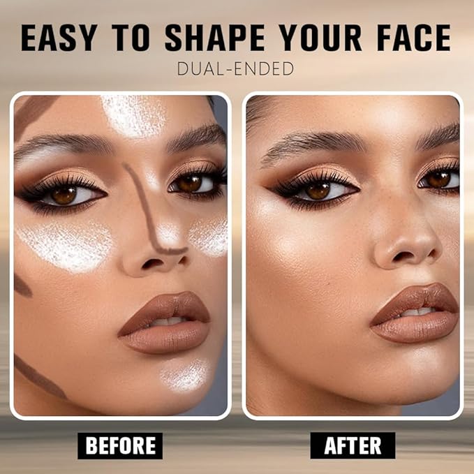 evpct Nuetral Nude & Silver Shimmer Cream Contour Stick Face Body Makeup Dual Ended, no Transfer Waterproof 2 in 1 Cream Concealer Stick Contouring Makeup, Nose Contour Bronzer Sticks Face Highlighter
