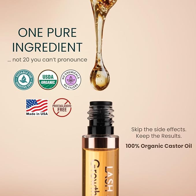 USDA Organic Castor Oil Lash Serum - Premium All Natural Cold Pressed Castor Oil Eyelash Growth Serum with Mascara Tube - Eyelash Treatment and Conditioner - For Thicker and Fuller Lashes
