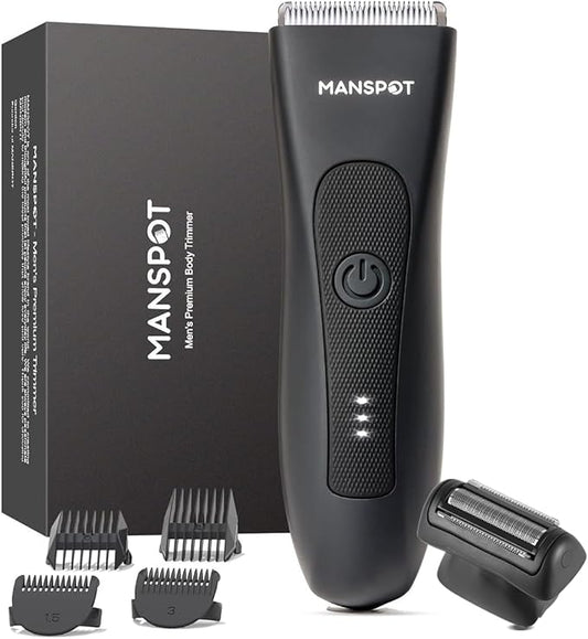MANSPOT Manscape 2 in 1 Body Hair Trimmer Foil Shaver, Electric Groin Pubic Ball Trimmer, Waterproof Wet/Dry Bikini Trimmer for Women with 4 Guard, 20 Days Shaving