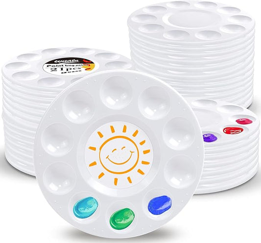 Paint Tray Palettes, Plastic White Palettes for Kids & Students,Paint Tray for Art Class,Craft DIY or Have a Birthday Painting Party-21pcs
