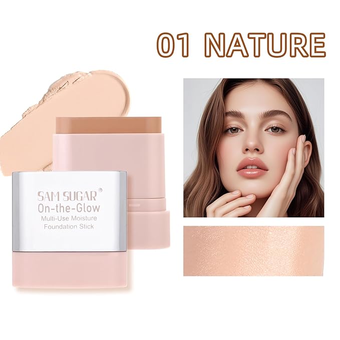 SAM SUGAR Beauty Balm Serum Tinted Moisturizer Stick for Natural Dewy Finish Concealer Stick Buildable Coverage Hydrating Makeup Cream for Non-Greasy（01#）