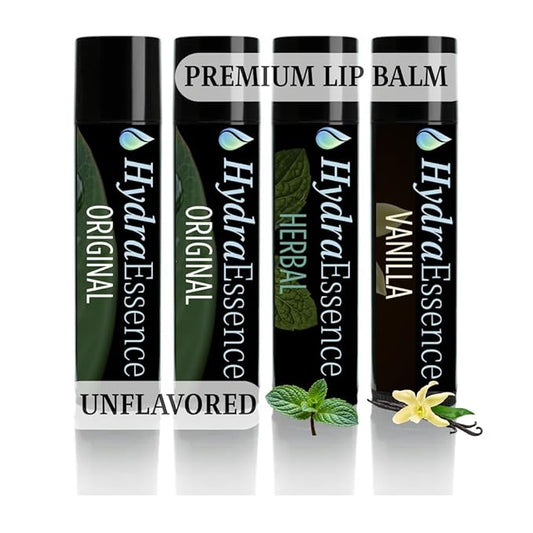 Lip Balm 4 Pack | Pure Essentials | Original (2), Vanilla & Herbal Mint | Lightweight Beeswax with Shea & Cocoa Butter | Natural Formula for Dry Chapped Lips | Made in USA