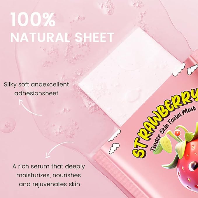 12 Pack Kids Face Masks for Kids Girls Spa, Girls Kids Facial Spa Day Slumber Sleepover Birthday Party Favors Supplies Kit for Girl, Kid Friendly Facial Face Masks Bulk Skincare for Kid, Strawberry