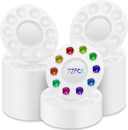 Paint Tray Palettes Bulk Plastic Paint Pallets Round Watercolor Paint Tray for Kid Adult Student School Craft DIY Art Painting Supplies(72 Pcs)