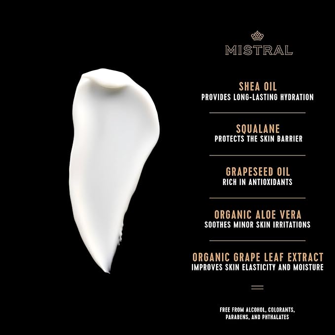 Mistral Cedarwood Marine Body Lotion for Men | Moisture-Rich Body Cream | Fast-Absorbing Men’s Lotion with Shea Oil & Squalane | Natural & Paraben-Free | Masculine Scent – 13.5 fl oz