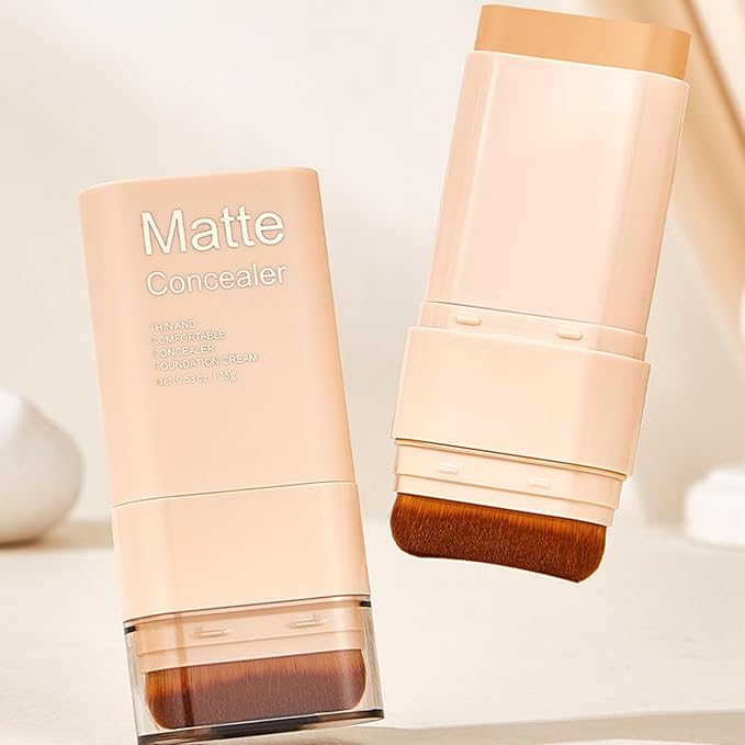 Foundation Stick, 2 in 1 Dual-Ended Eraser Contour Stick with Brush, Tinted Moisturizer, Skin Tint, Face Foundation, Radiant & Dewy Finish for Face Makeup, Sheer to Medium Coverage (＃8)