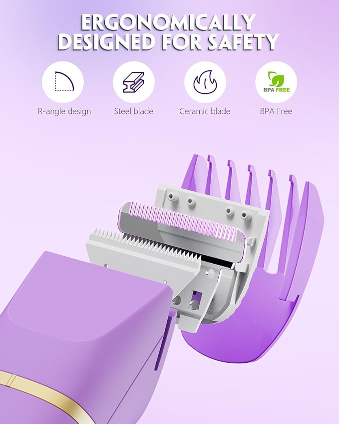 Bikini Trimmer for Women, Tiovara Painless Electric Razors Shaver IPX7 Waterproof Cordless Body Hair Trimmer Pubic Hair Removal with USB Charge Dock for Underarm Leg Arm Body Face Silk Skin (Purple)