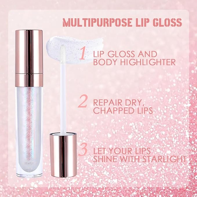 evpct 1Pcs Light Pink Pearlescent Chameleon Shimmer Glitter Lipstick Lip Gloss, Long Lasting Waterproof Glitter Metallic Sparkly Glossy Lip Gloss Tint Liquid Lipsticks Set Lip Stain Makeup for Women