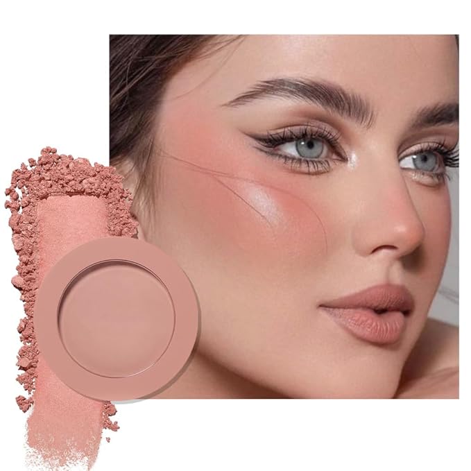 Single Warm Peach Orange Matte Powder Blush Palette Face Makeup - Buildable High-Impact Cream Blush, Youthful Cheeks Makeup, Lightweight Long-Lasting, Cruelty-Free for Women 03#