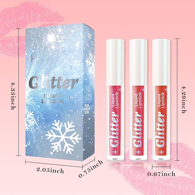 3Pcs Metallic Lipstick for Women,Lightweight Glitter Sparkling Liquid Lipsticks,Shimmer Lip Gloss Stain Long Lasting Waterproof Smudge Proof Non-Drying 24 Hour Full Coverage Lip Makeup,Vegan