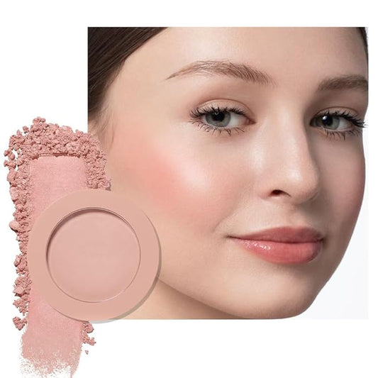 Single Nude Beige Matte Powder Blush Palette Face Makeup - Buildable High-Impact Cream Blush, Youthful Cheeks Makeup, Lightweight Long-Lasting, Cruelty-Free for Women 02#
