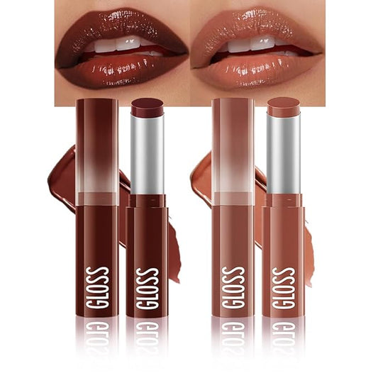 2Pcs Browm Honey Tinted Lip Stain Lip Balm Lip Gloss Lipstick, Sheer Hydrating Lip Stains Tint, Moisturizing Lip Color for All Skin Tones, Nourishing Lip Balm with a Hint of Natural Black Cherry