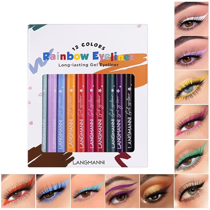 12 Colors Pro Eyeliner Set - High Pigmented, Waterproof & Smudge-Proof, Long Lasting Liquid Eye Liner Pens for Cat Eye Makeup