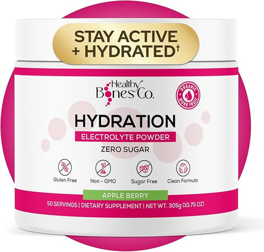 Sugar-Free Electrolyte Powder Drink Mix Fast Hydration Naturally Sweetened with Organic Monk Fruit, Apple Berry Flavor (305g) with Key Electrolytes and Trace Minerals –Keto Friendly, Vegan