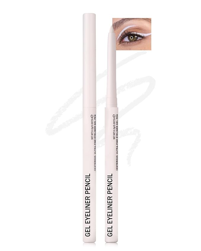 White Matte Gel Eyeliner Pencil Waterproof, Metallic Retractable Cream Smooth Eye Liner Pencils, Long Lasting Waterline Hypoallergenic Eyeliner Brightener Pencil, Smudge-Proof Eye Makeup for Women-01