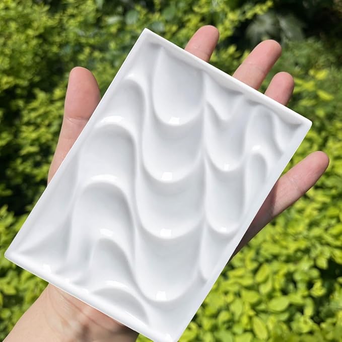 Bower Bird Ceramic Watercolor Palette,Mini 5.5in Leaf Artist Porcelain Palettes for Painting,for Acrylic,Gouache,Watercolor,Painting,Ceramic Mixing Tray (Wave)