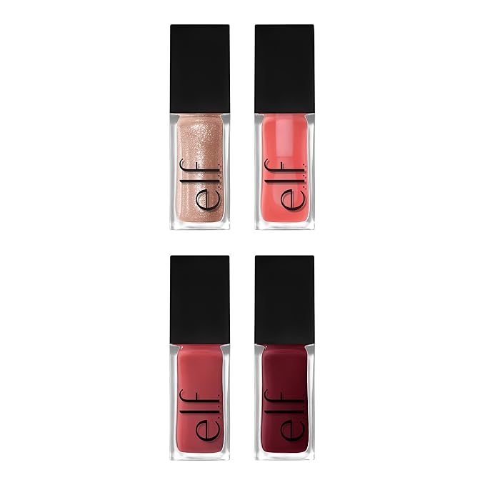 e.l.f. Glow Reviver Quad Goals Lip Oil Kit, Lip Gloss For A High-Gloss Finish & Sheer Wash Of Color, Non-Sticky, Vegan & Cruelty-Free, 4 Glosses