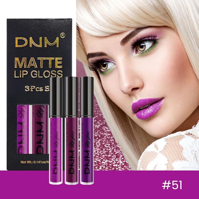 Violet Purple Crystal Metallic Shimmer Glitter Matte Liquid Lipstick Lip Stain Sets for Women Matte+Lipstick Long Lasting Waterproof Permanent 24 Hours Magic Lipstick 24 Hours originalSet(24#)