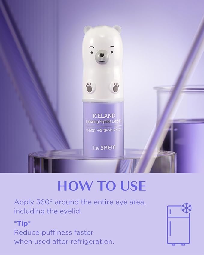 THESAEM Iceland Hydrating Peptide Eye Stick 0.24oz - Elasticity, Cooling, Moisturizing Eye Balm for Loose Skin – Under Eye Treatment - Balm to Smooth Skin Texture - Daisy Flower Scent