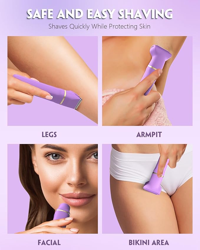 Bikini Trimmer for Women, Tiovara Painless Electric Razors Shaver IPX7 Waterproof Cordless Body Hair Trimmer Pubic Hair Removal with USB Charge Dock for Underarm Leg Arm Body Face Silk Skin (Purple)