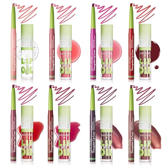 Matte Finish Lip liner and Nourishing Lip Gloss Kit for Women, High Pigmented Natural Nude Pink Red Brown Lip Pencil Makeup Long Lasting Moisturizing Plumping Lip Oil Gloss Winter Care (#05)