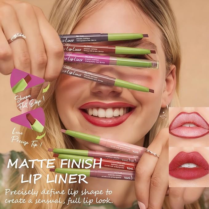 Matte Finish Lip liner and Nourishing Lip Gloss Kit for Women, High Pigmented Natural Nude Pink Red Brown Lip Pencil Makeup Long Lasting Moisturizing Plumping Lip Oil Gloss Winter Care (#01)