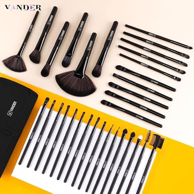 Vander Make up Brush Set, 32Pcs Professional Premium Synthetic Brochas Para Maquillaje, Foundation Powder Concealers Eyeshadow Eyeliner Brush Travel make up brushes set (Black)