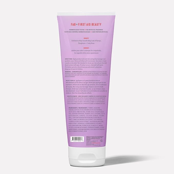 First Aid Beauty - KP Bump Eraser Body Scrub with 10% AHA, Keratosis Pilaris Skin Exfoliater with Glycolic and Lactic acids, Helps Reduce Chicken Skin Bumps, Safe for Sensitive Skin, 4 oz