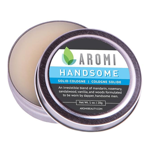Aromi Solid Cologne | Sweet, Vanilla, Musk Fragrance, Sandalwood, Vegan and Cruelty-free Scent, Portable, Travel, Small Gift, Men's Stocking Stuffer, Alcohol-free (Handsome)