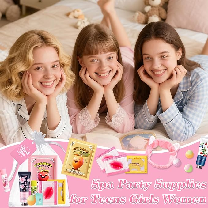 110PCS Spa Party Supplies for Girls,Spa Party Favors Include Lip Balm,Lip Mask,Foot Bath Bombs,Face Masks Skincare For Girls 10-12,Spa Birthday Sleepover Party Stocking Stuffers for Teens & Women