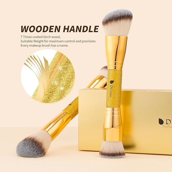 DUcare Makeup Brushes 2Pcs Double Ended Foundation Contour Bronzer Setting Powder and Blush Brush ideal for cream or powder