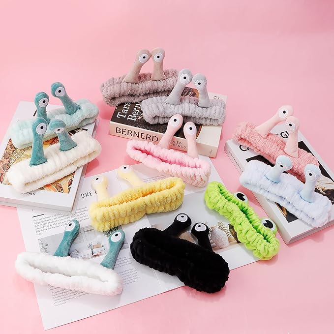 SuPoo Snail Face Wash Headband Funny Skincare Spa Headband Cute Alien Puffy Makeup Headbands for Women Stretchy Antenna Eyes Hair Wrap Hair Band for Washing Face Teen Girl Gifts Trendy Stuff