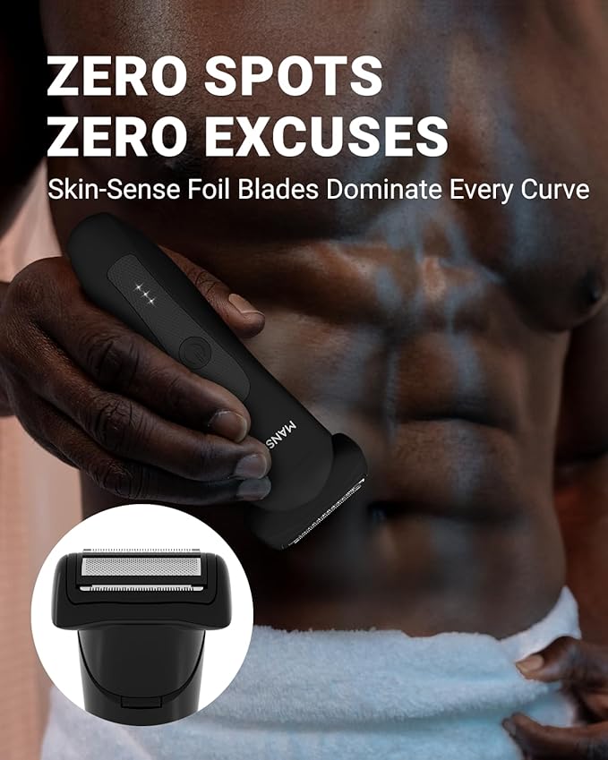 MANSPOT Manscape 2 in 1 Body Hair Trimmer Foil Shaver, Electric Groin Pubic Ball Trimmer, Waterproof Wet/Dry Bikini Trimmer for Women with 4 Guard, 20 Days Shaving