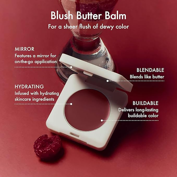 Summer Fridays Blush Butter Balm - Skincare-Infused Hydrating Cream Blush with Hyaluronic Acid, Ceramides, & Shea Butter for a Dewy Flush of Color - Cheek and Lip Tint - Berry Spritz (0.14 Oz)