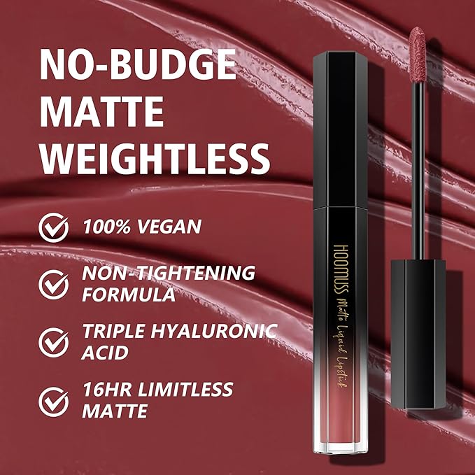 Dark Lipstick Long Lasting Matte Liquid Lipsticks for Women Non Transfer Smudgeproof Smooth and Easy to Appy Cruelty Free Lip Color, M49 Chestnut